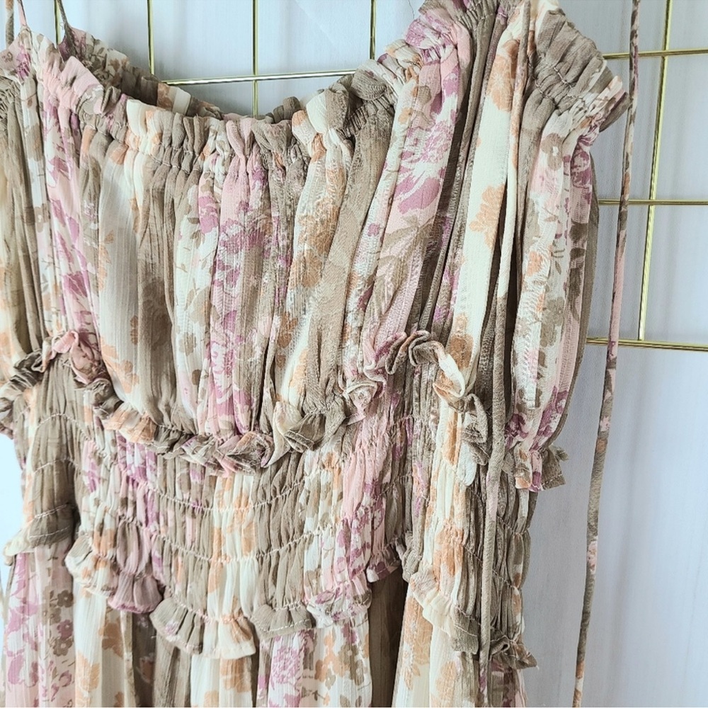 ❤️Sold❤️ Vici Collection Pink Tan Print Spaghetti Strap Flowy Maxi Dress - Picture 6 of 11